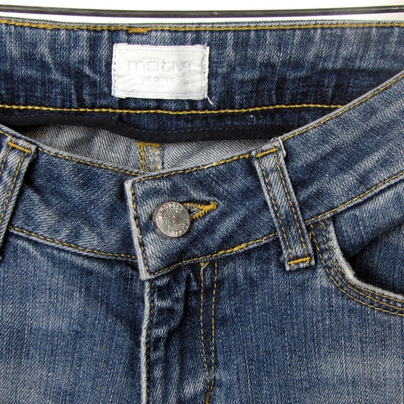 Motivi Women Jeans Size 4 Tapered Legs Low Rise Medium Wash Distress Rhinestones - Picture 2 of 8